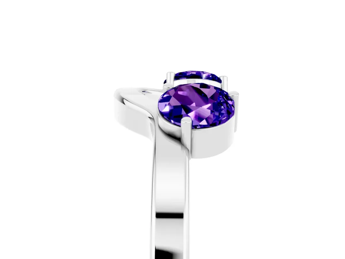 Dual Round Tanzanite Open Band Ring with Prong Setting Silver