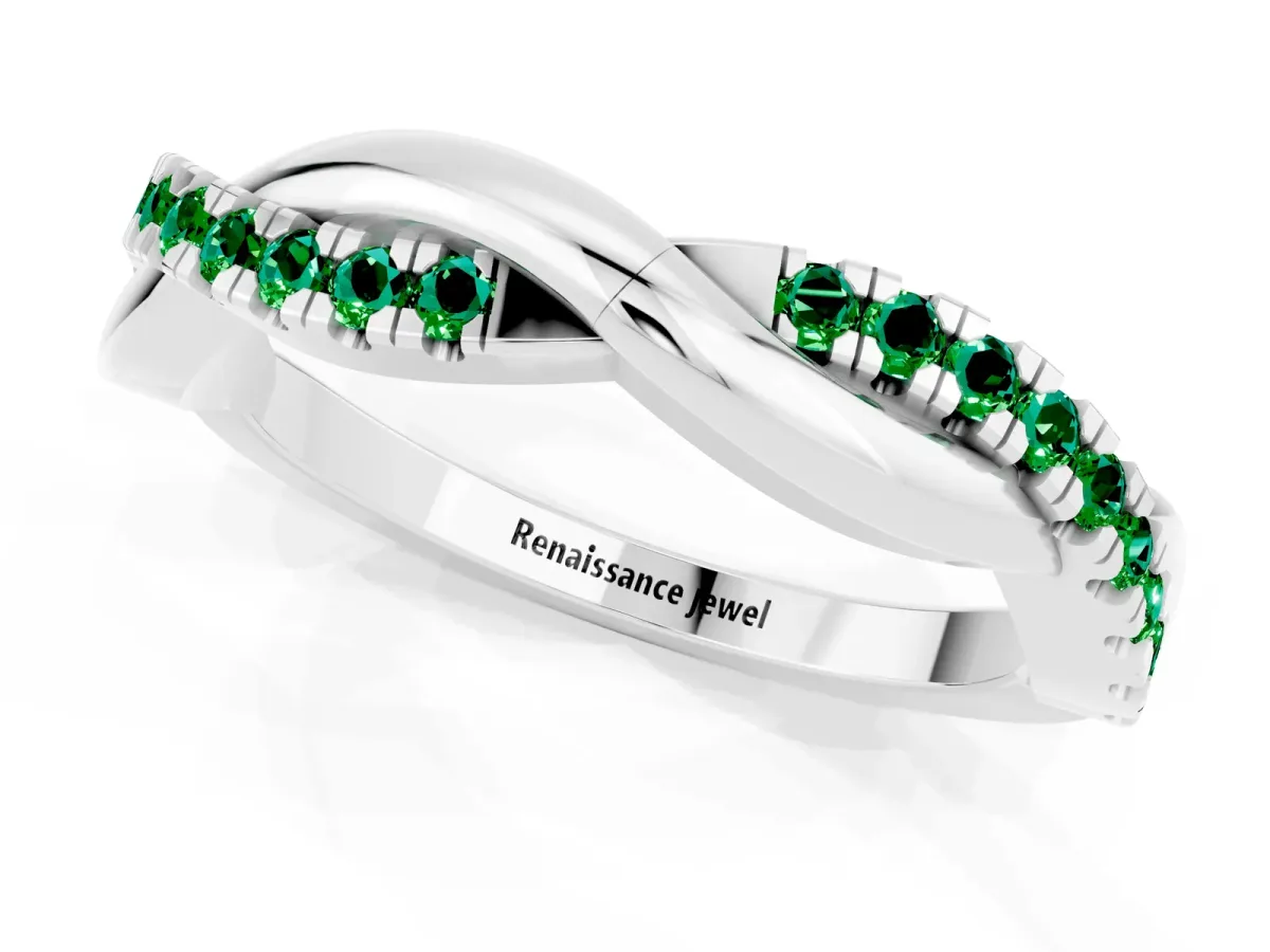 Round Emerald Twisted Infinity Band with Prong Setting Silver
