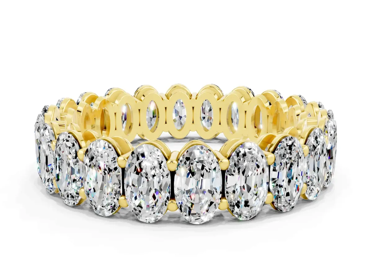 Oval Cut Moissanite Eternity Band with Shared Prong Setting Yellow gold