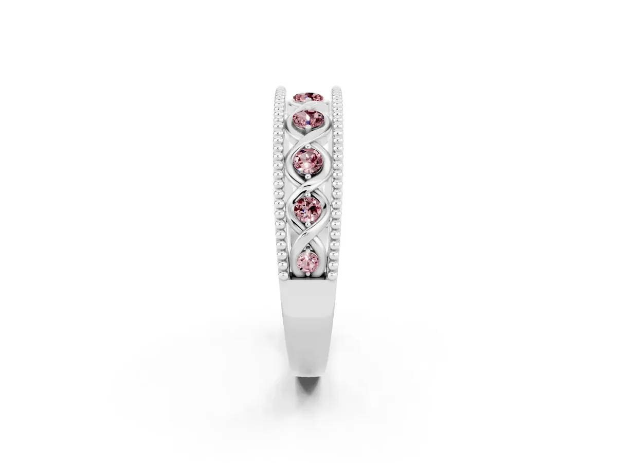 Round Morganite Twist Milgrain Band with Bezel Setting Platinum