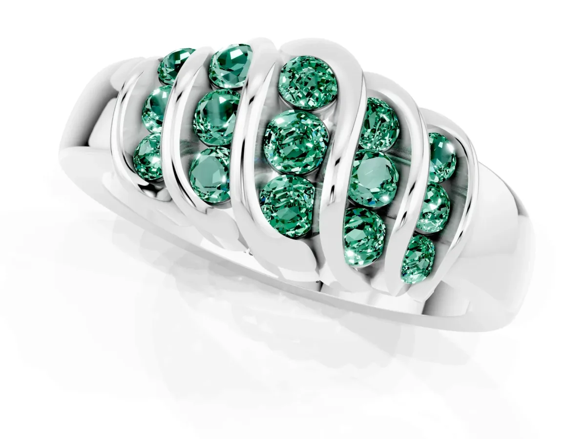 Round Green Sapphire Multi-Row Crossover Band Platinum