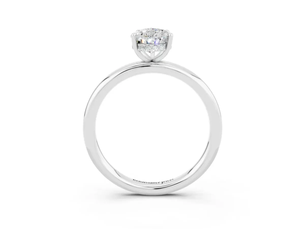 Pear Cut Moissanite Solitaire Ring with Thin Band and Four-Prong Setting Silver