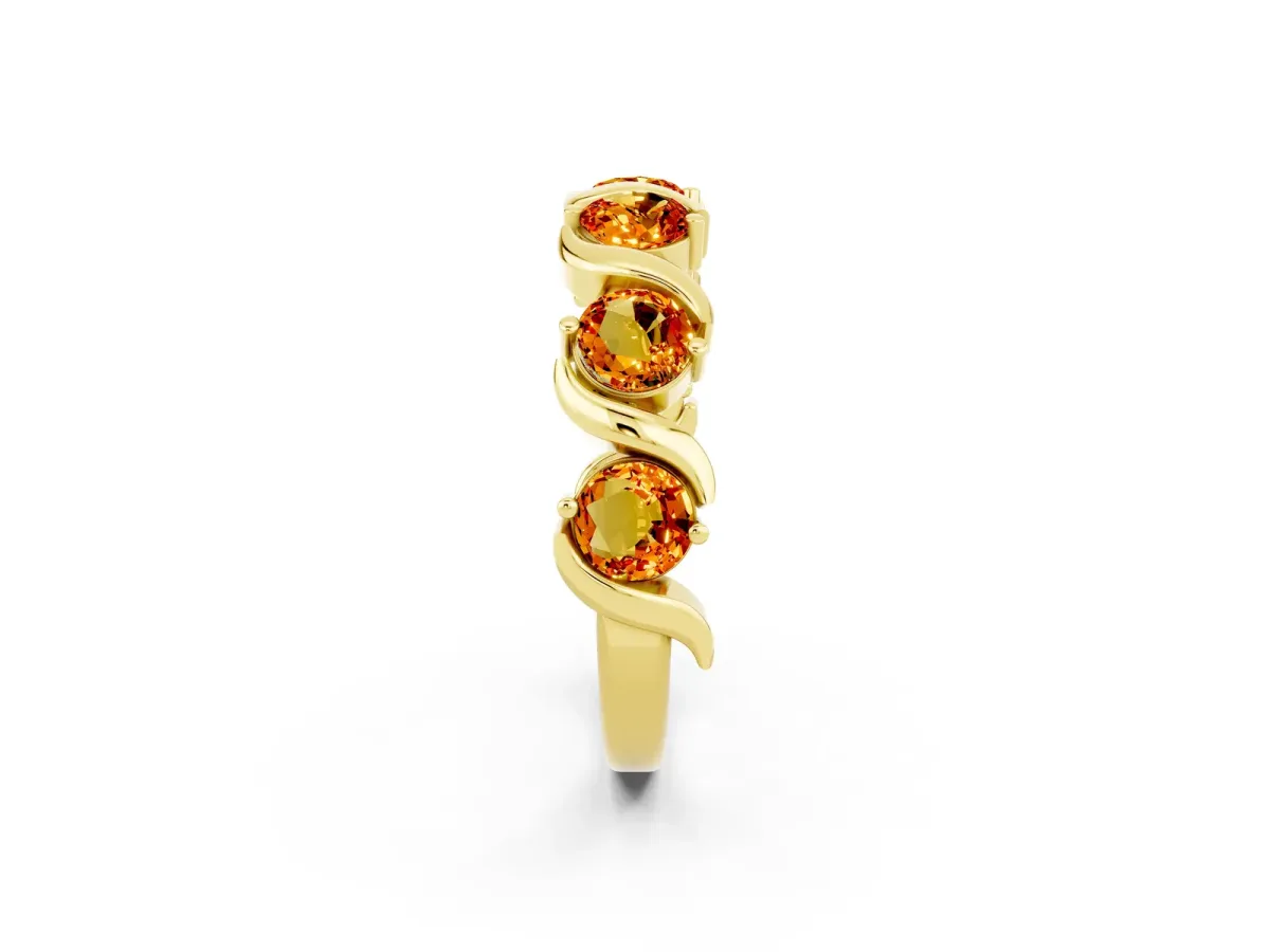 Six-Stone Round Citrine Wave Band with Shared Prong Setting Yellow gold