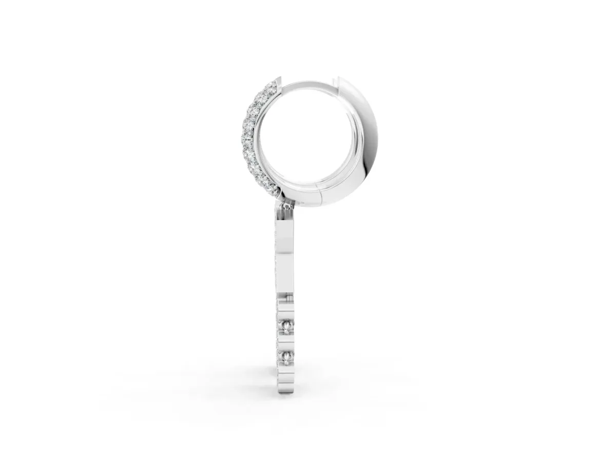 Round Diamond Initial K Huggie Hoop Earrings Silver