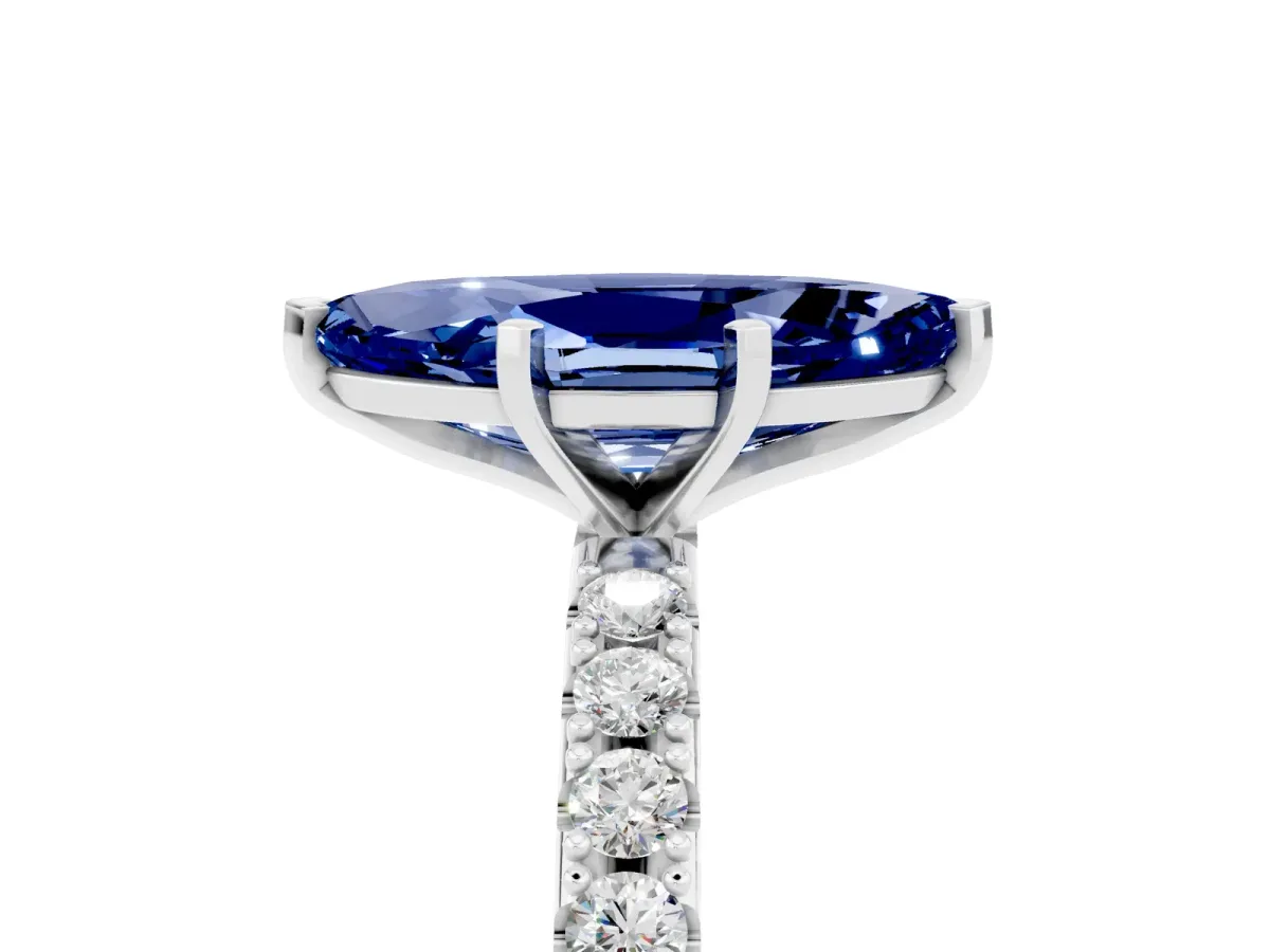 Marquise Cut Blue Sapphire Solitaire Pavé Band with Four-Prong Setting Silver
