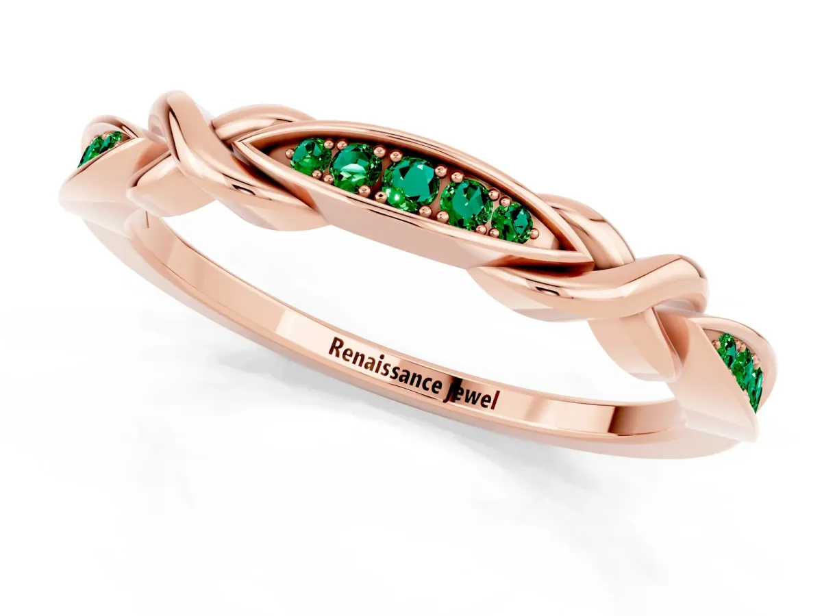 Twisted Marquise Emerald Pavé Band with Shared Prong Setting Rose gold