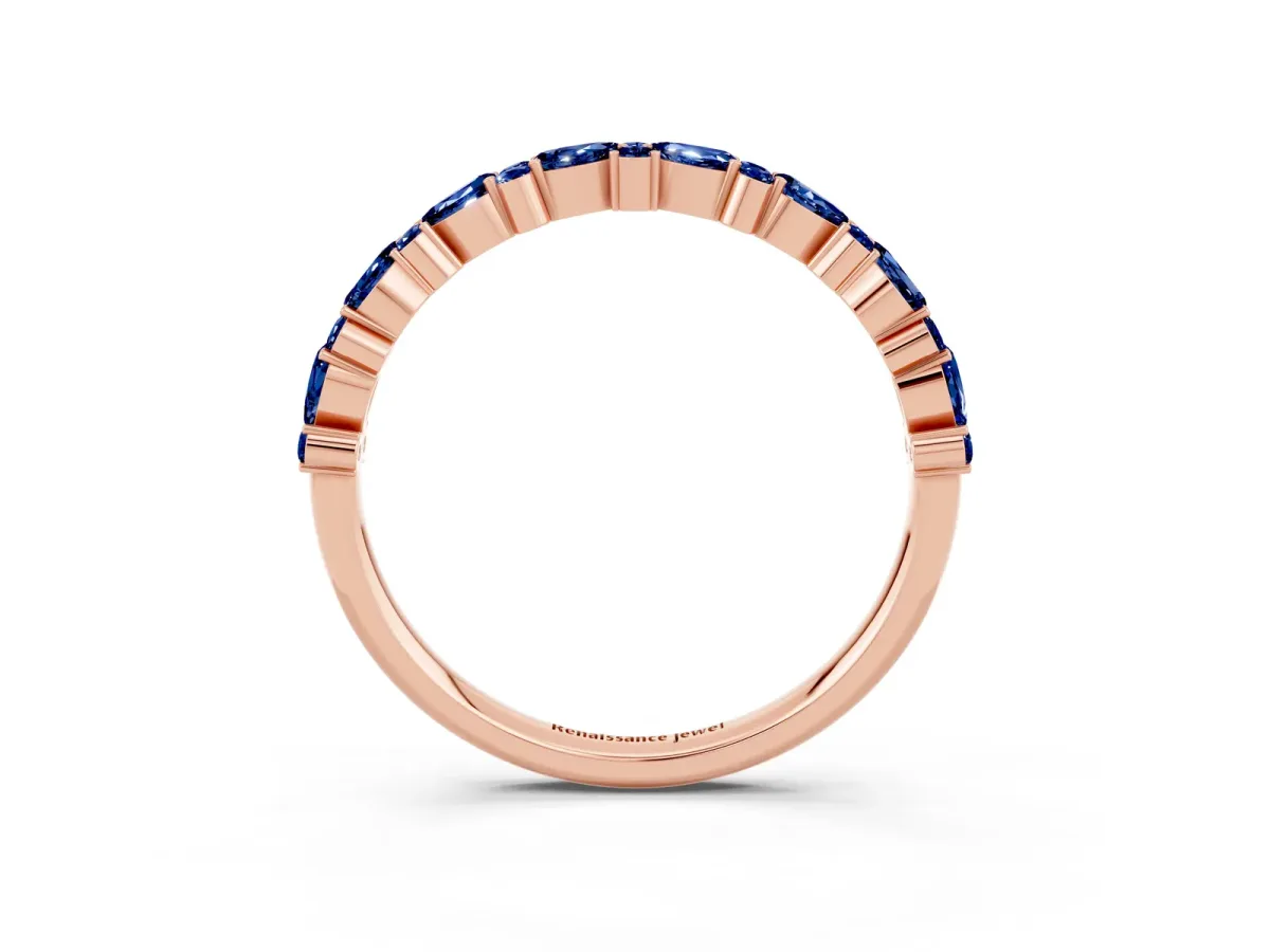 Pear and Round Blue Sapphire Wedding Band Rose gold