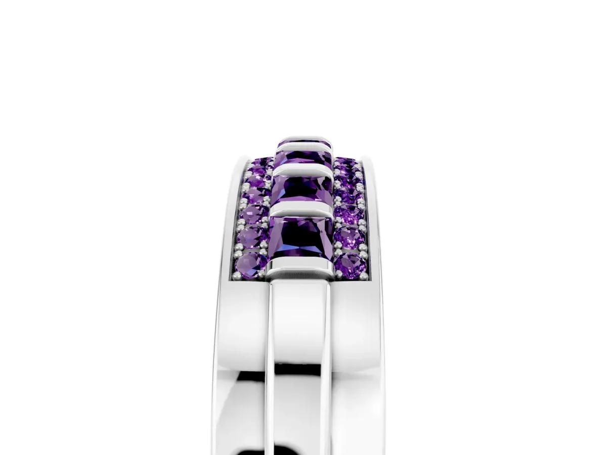 Bar-Set Princess Cut Amethyst Pavé Band White gold