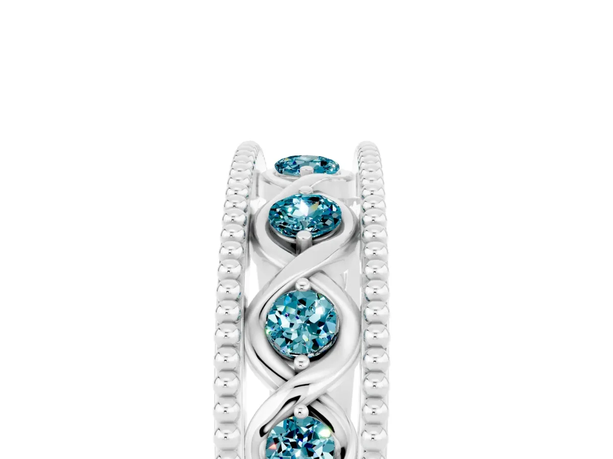 Round Blue Topaz Twist Milgrain Band with Bezel Setting White gold