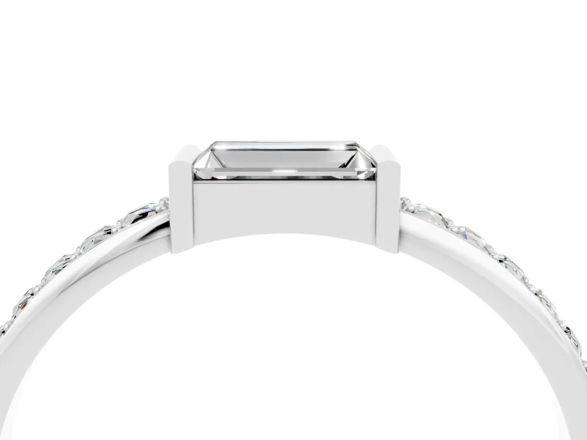 Baguette Moissanite Pavé Band with Bar Setting Silver