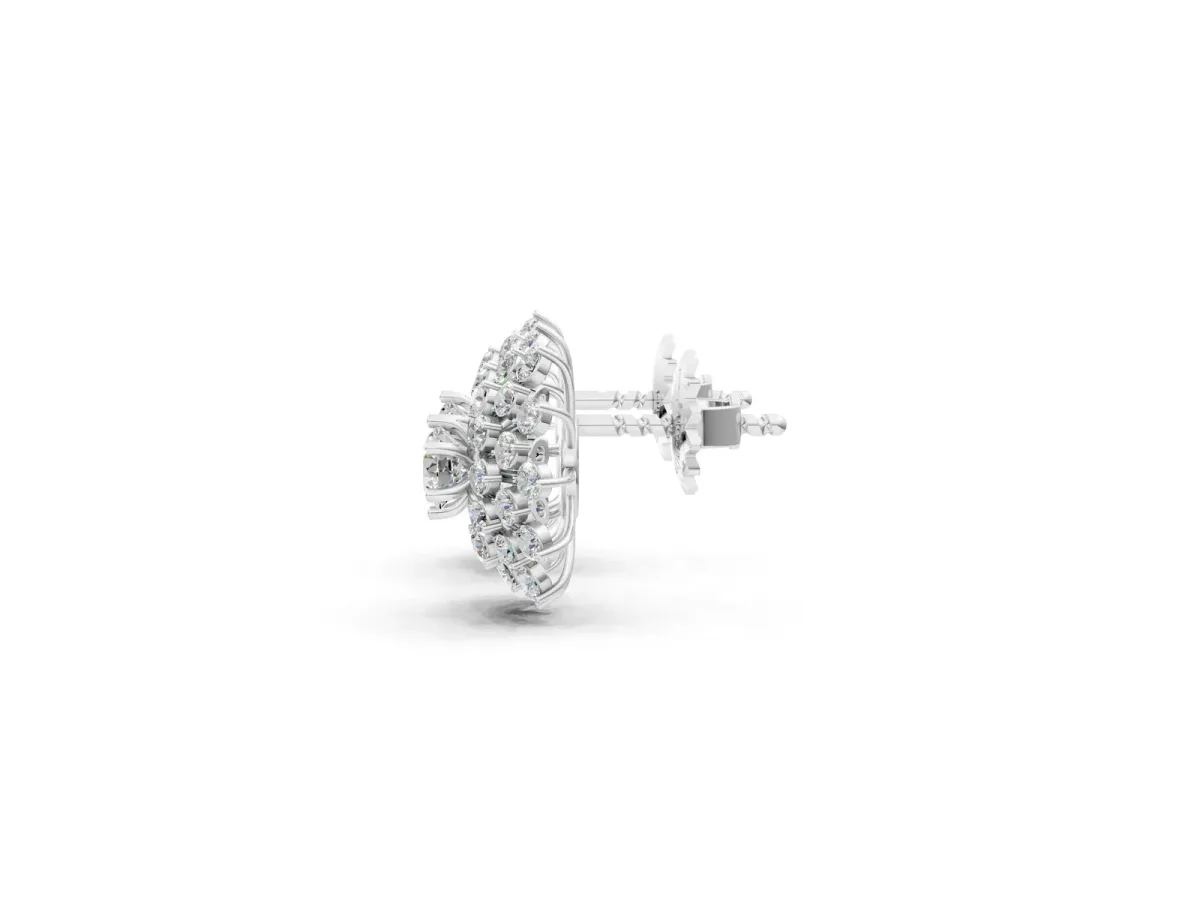Round Diamond Sunburst Stud Earrings Platinum