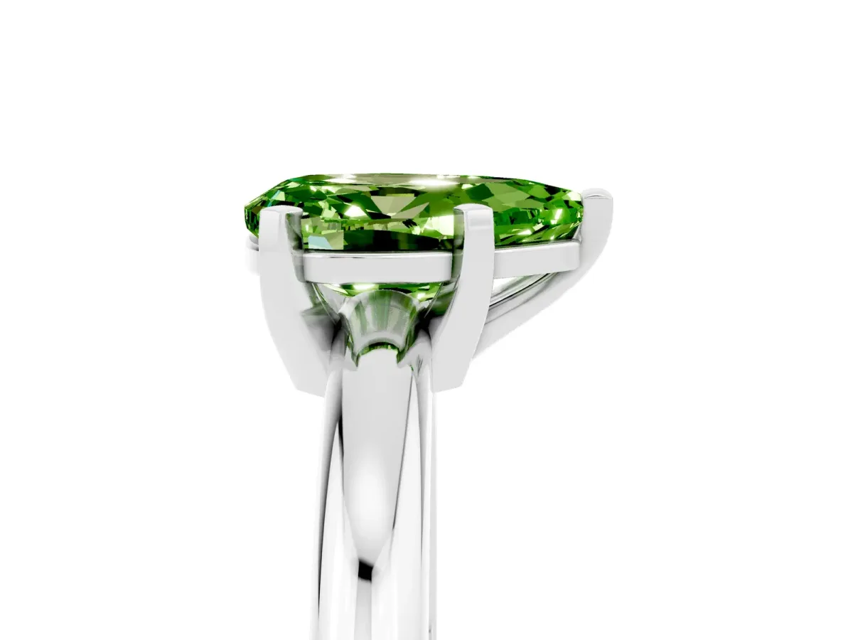 Pear Cut Peridot Solitaire Engagement Ring with Round Band and Four-Prong Setting Silver