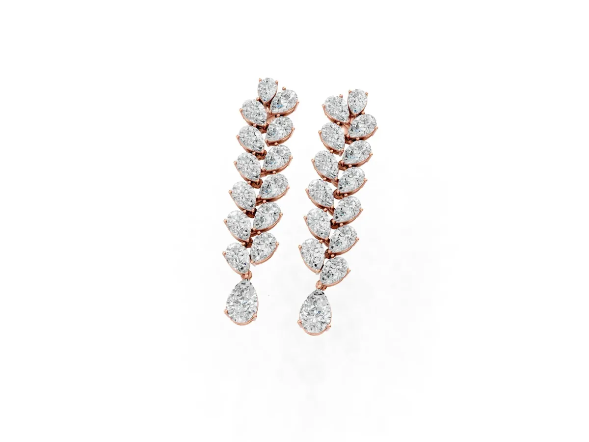 Pear Diamond Cascading Leaf Drop Earrings Rose gold