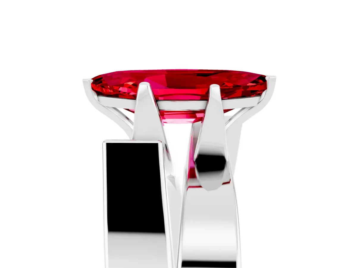 Modern Tension Set Marquise Cut Ruby Solitaire Wide Band Ring Platinum