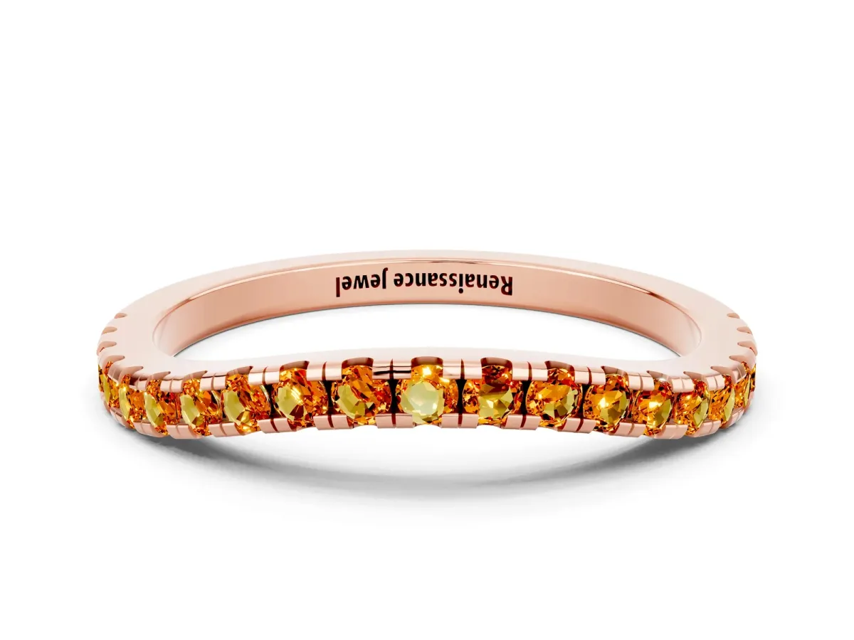Round Citrine Pavé Half Eternity Band with Shared Prong Setting Rose gold