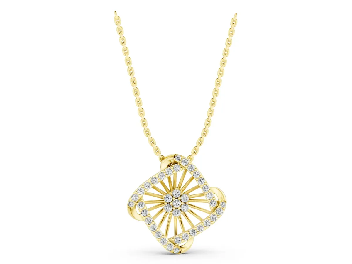 Round Diamond Cluster Pendant with Prong Setting Yellow gold