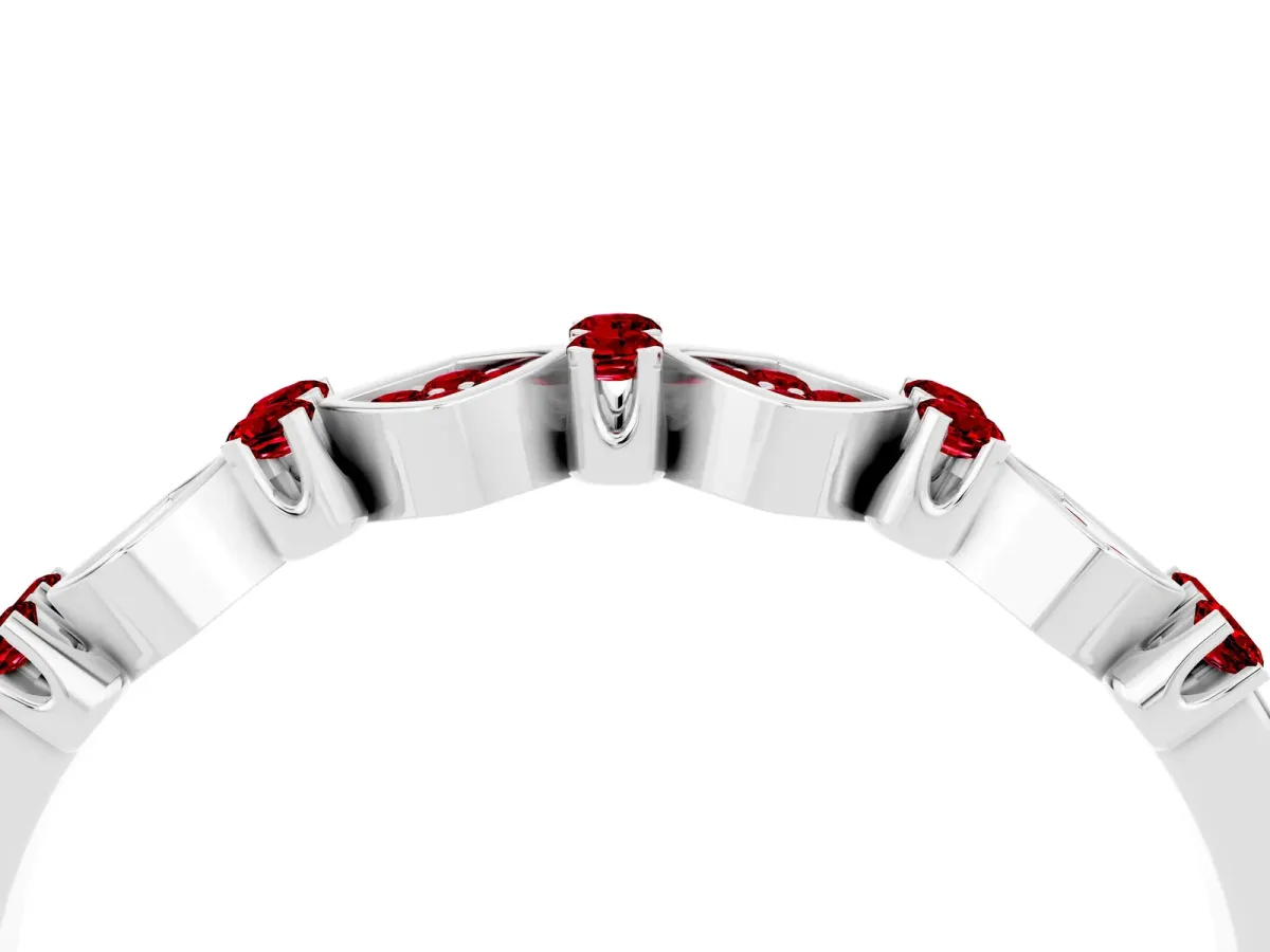 Pavé Cushion Ruby Cluster Eternity Band with Prong Setting Silver