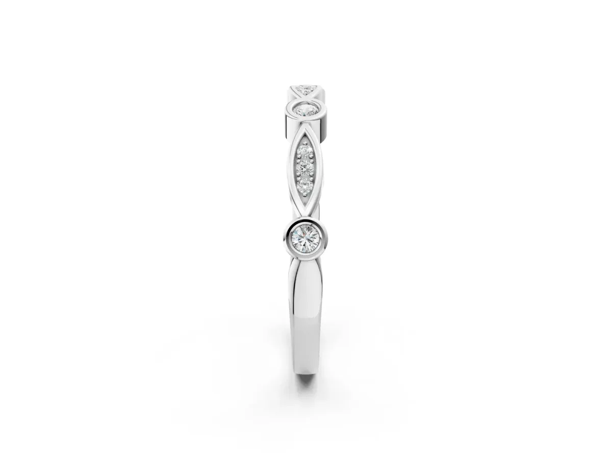 Bezel Set Marquise and Round Diamond Contour Band Platinum