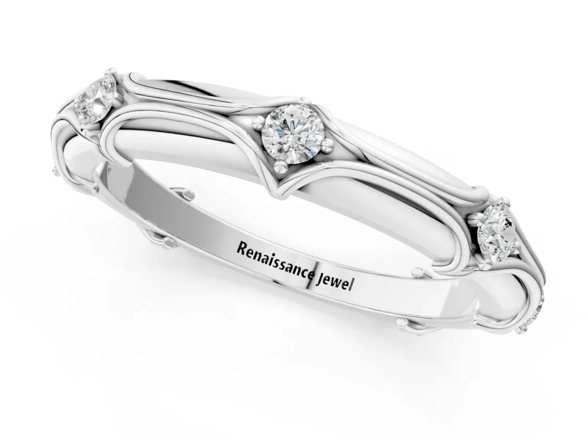 Round Diamond Prong Set Milgrain Eternity Band Silver