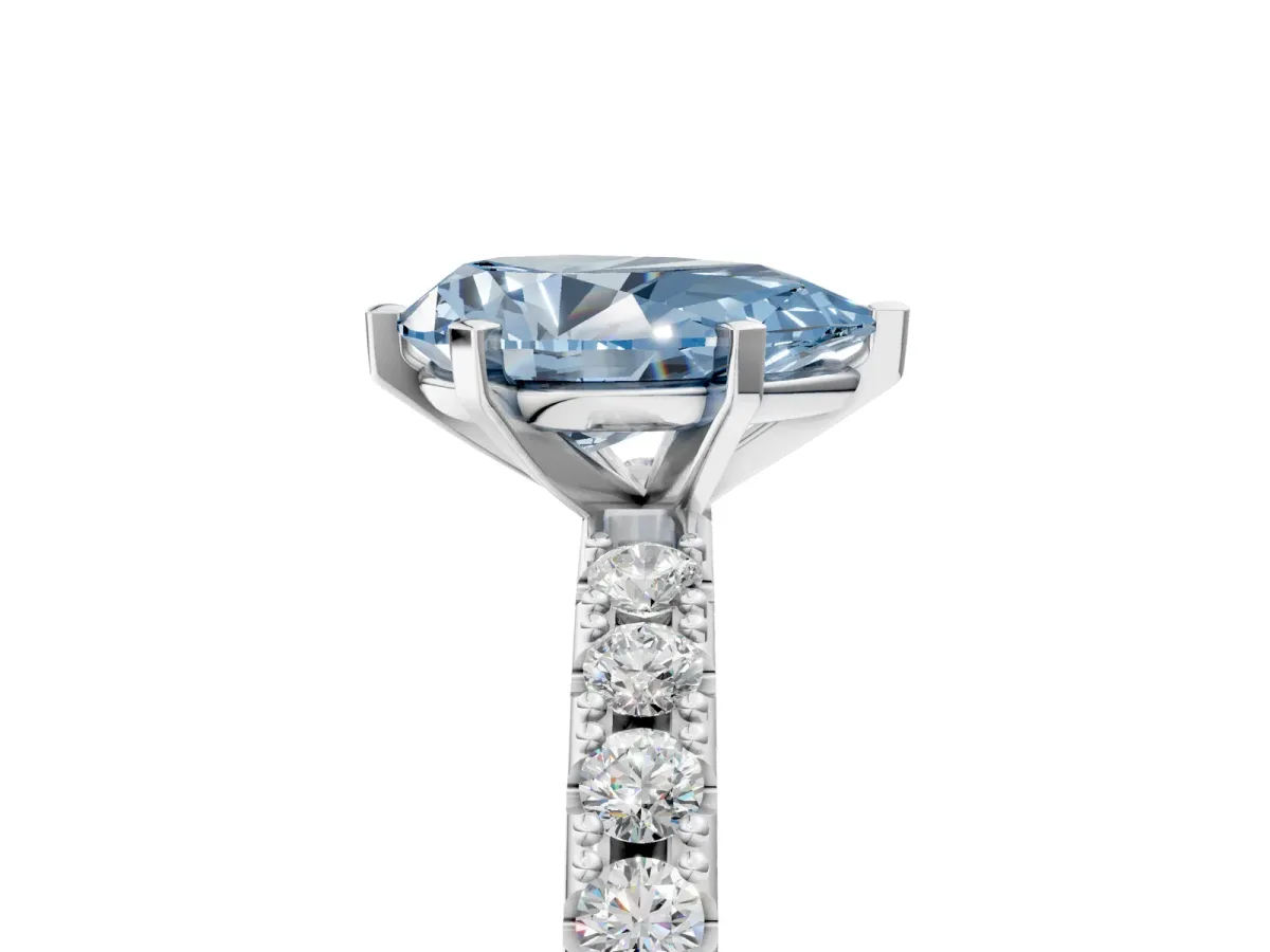 Fancy Blue Pear Cut Diamond Solitaire Pavé Band with Four-Prong Setting Silver