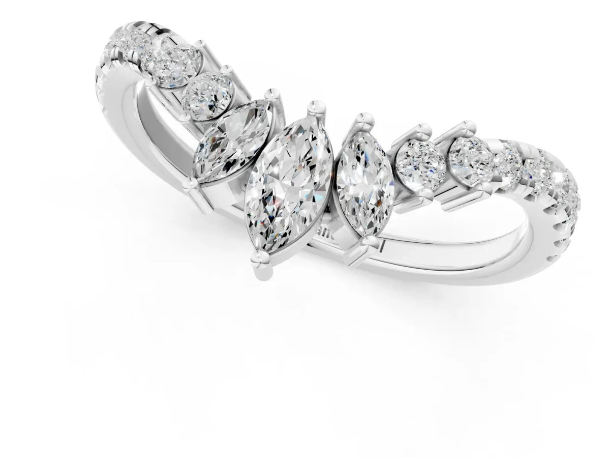 Chevron Marquise and Round Diamond Open Band with Prong Setting Platinum