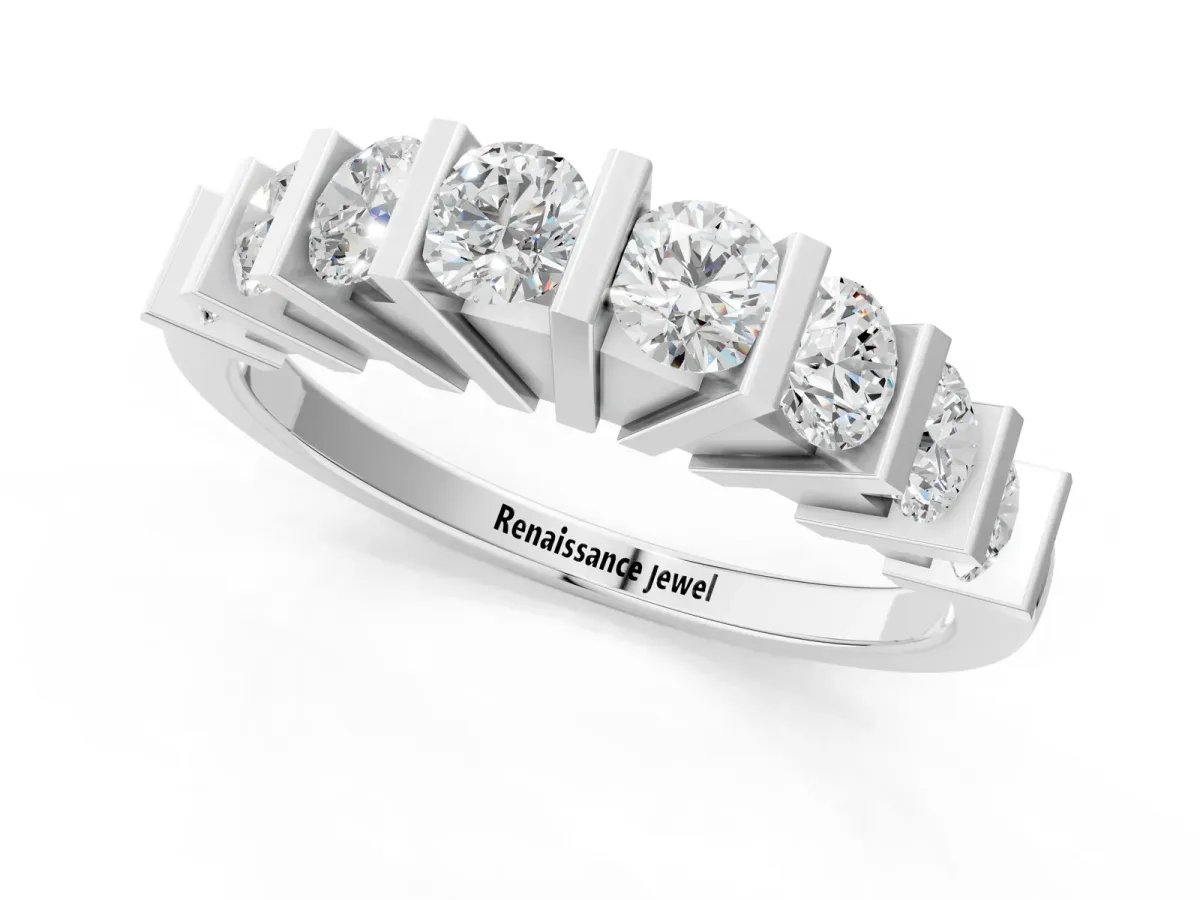 Channel Set Round Diamond Half Eternity Band with Bar Prong Setting Platinum