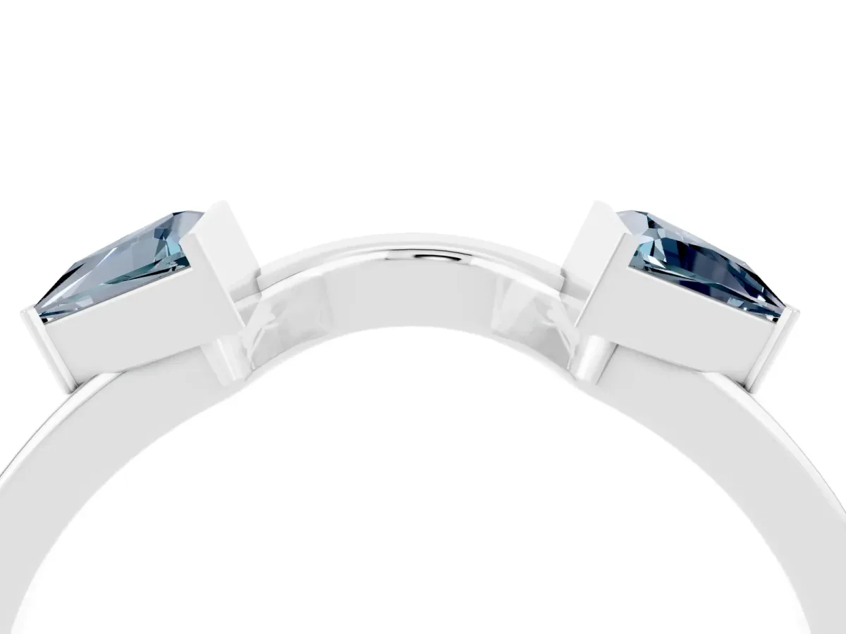 Trillion Aquamarine Open Band Ring with Bezel Setting Platinum