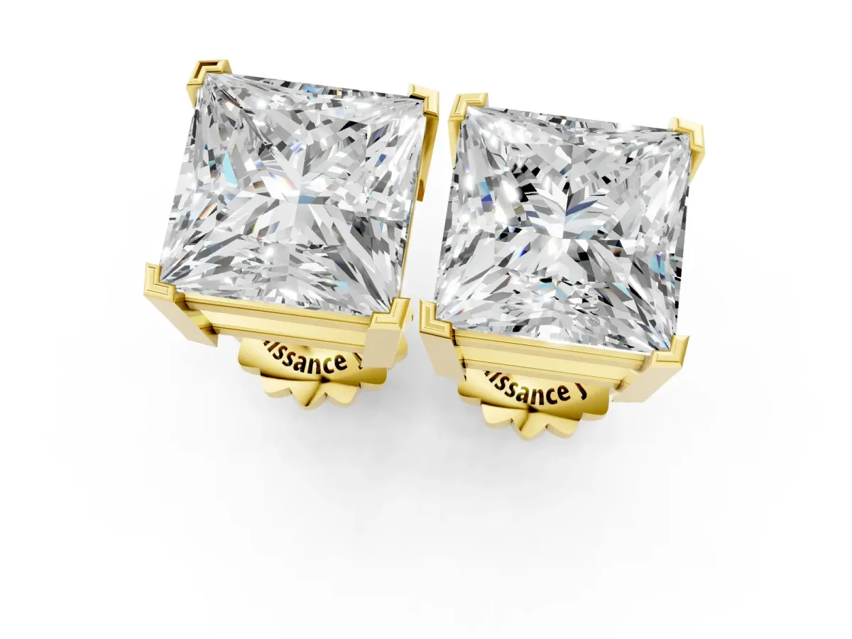 Princess Cut Diamond Stud Earrings Yellow gold