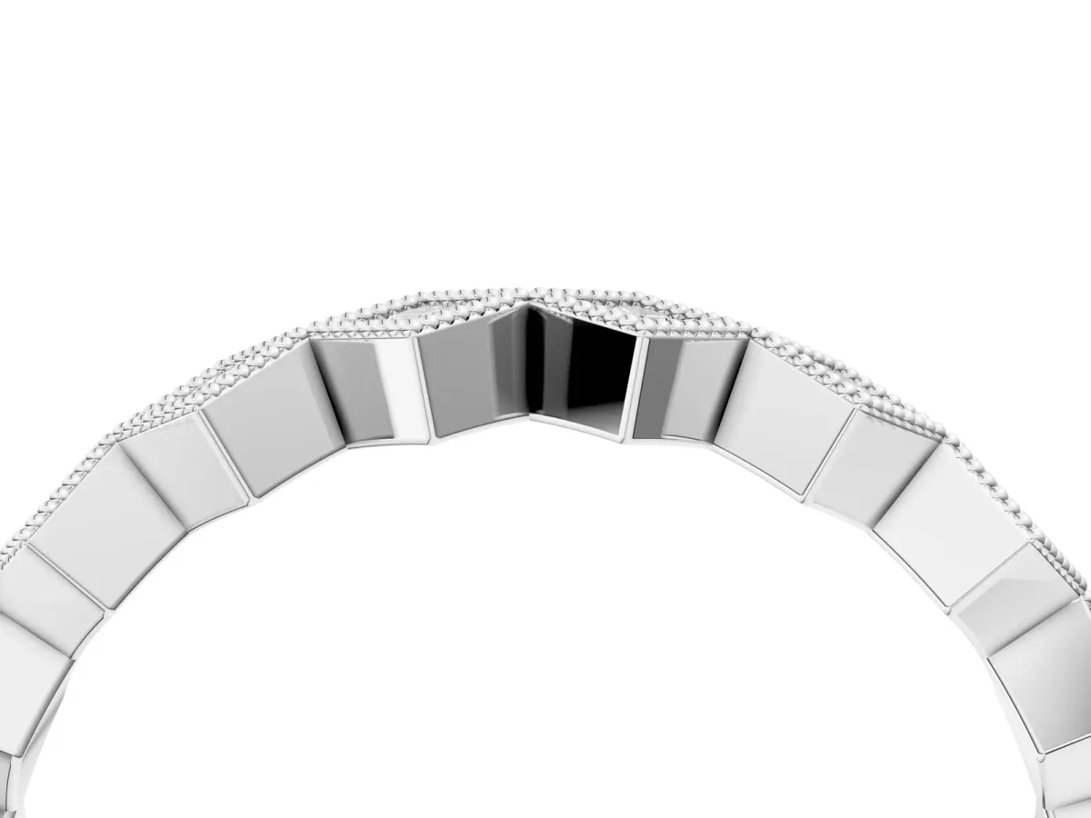 Milgrain Diamond Geometric Stackable Band with Round Cut Stones and Bezel Setting White gold