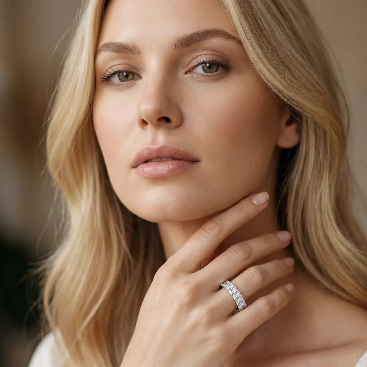 radiant Cut half eternity band with shared prong setting Silver
