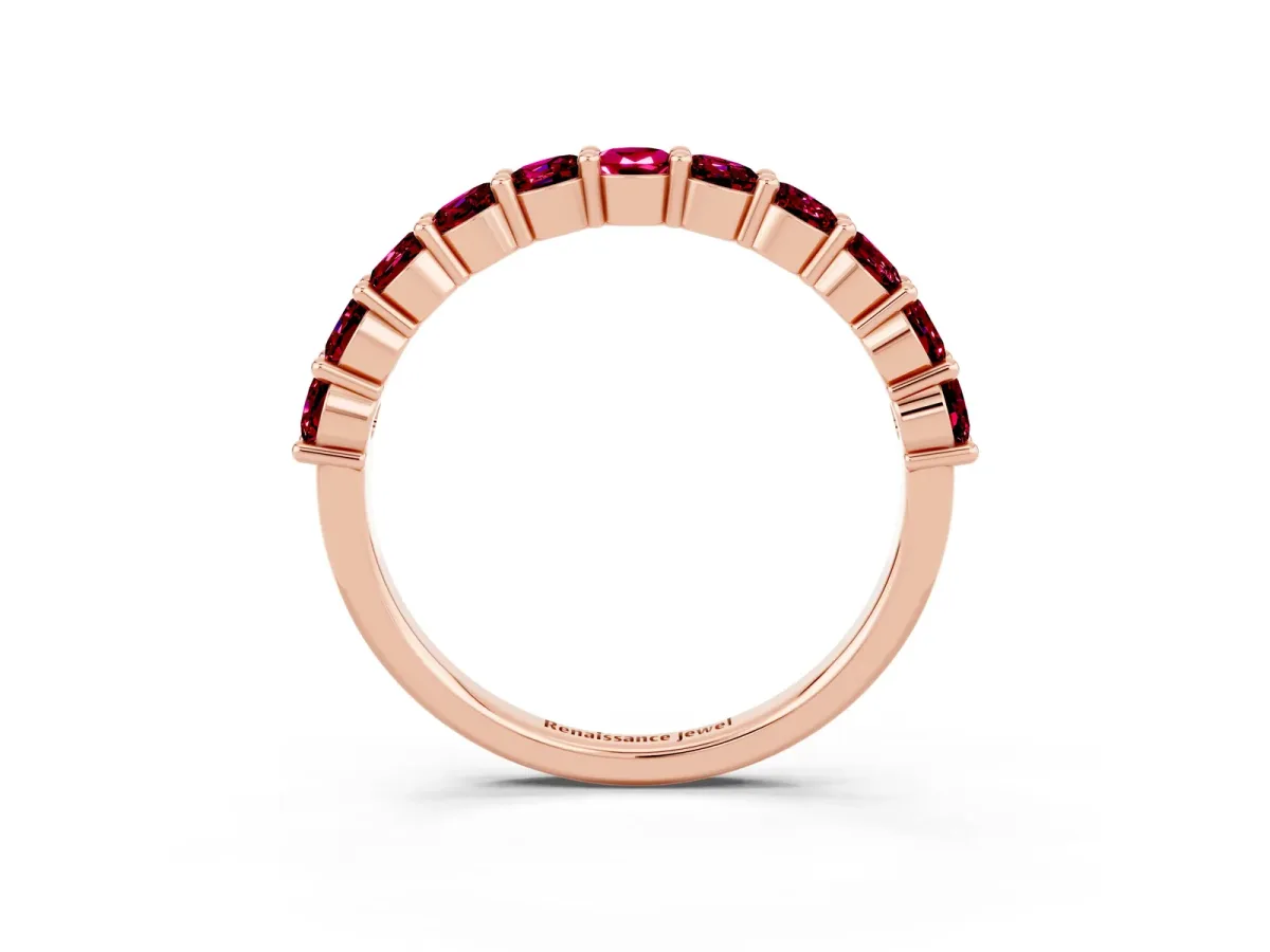 Round Garnet Half Eternity Band with Prong Setting Rose gold