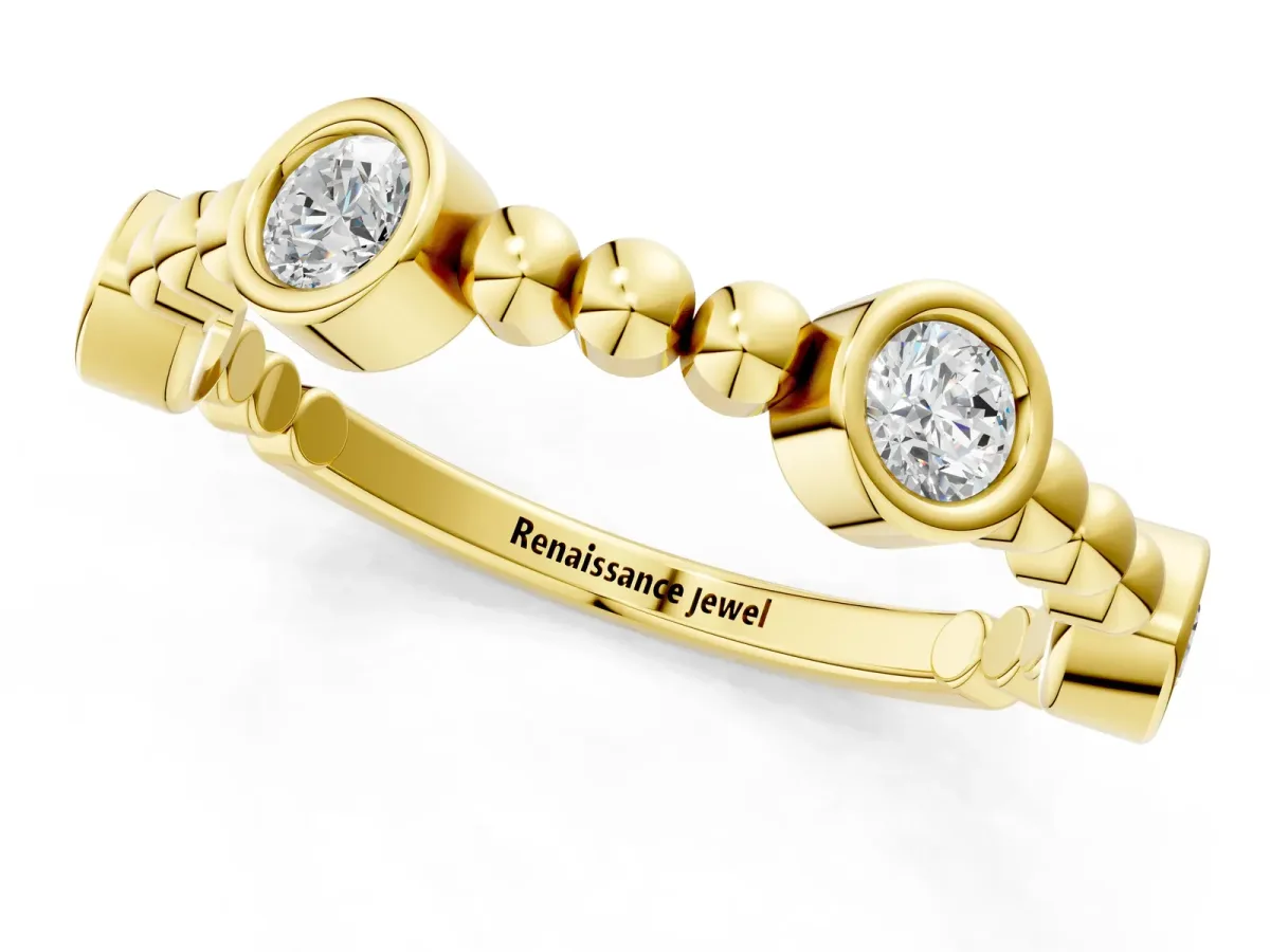 Bezel Set Round Diamond Beaded Band Yellow gold