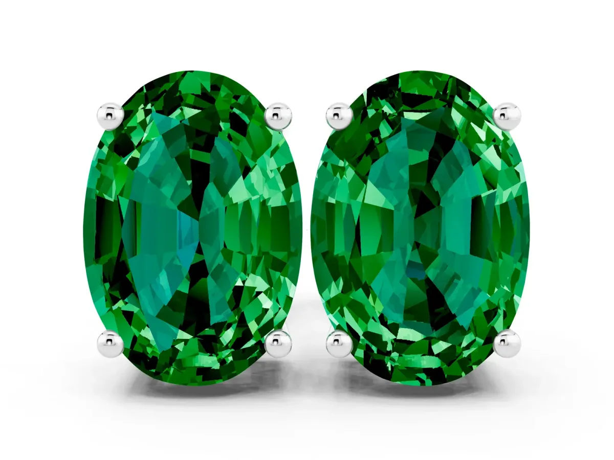Oval Cut Emerald Stud Earrings White gold