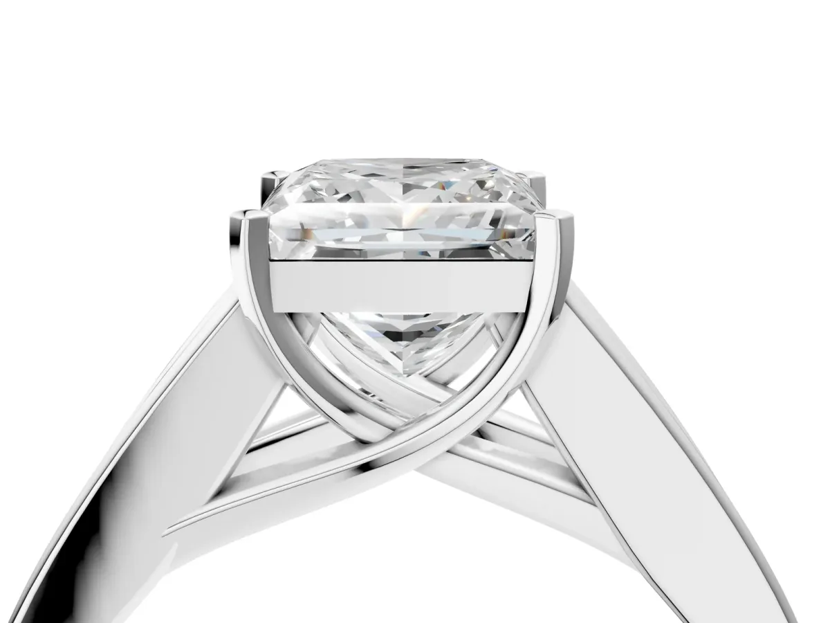 Princess Cut Cut Channel Set Solitaire Ring with Four-Prong Setting White gold