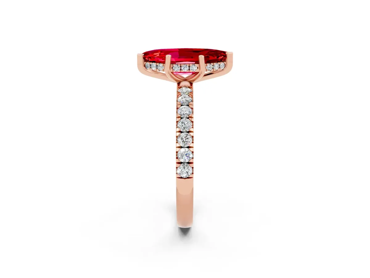 Marquise Cut Ruby Pave Band Solitaire Ring with Round and Prong Setting Rose gold
