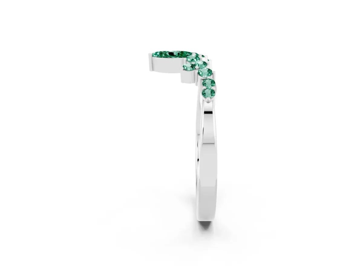 Marquise and Round Green Sapphire Chevron Band with Prong Setting Silver