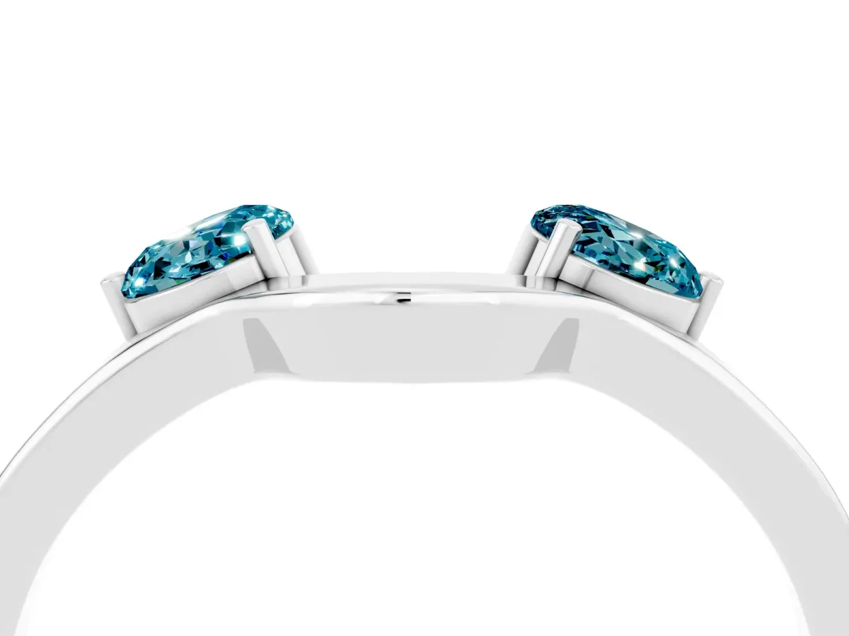 Dual Round Blue Topaz Open Band Ring with Prong Setting Platinum