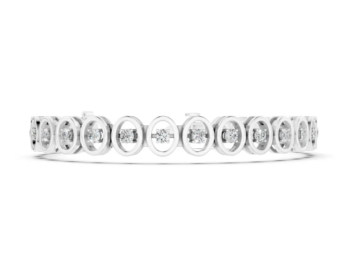 Oval Bezel Set Round Diamond Tennis Bracelet with Four-Prong Setting Silver