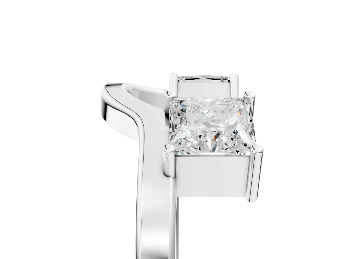 Princess Cut Diamond Two-Stone Open Band Ring with Four-Prong Setting White gold