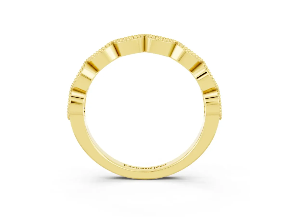 Milgrain Marquise Ruby Half Eternity Band with Bezel Setting Yellow gold