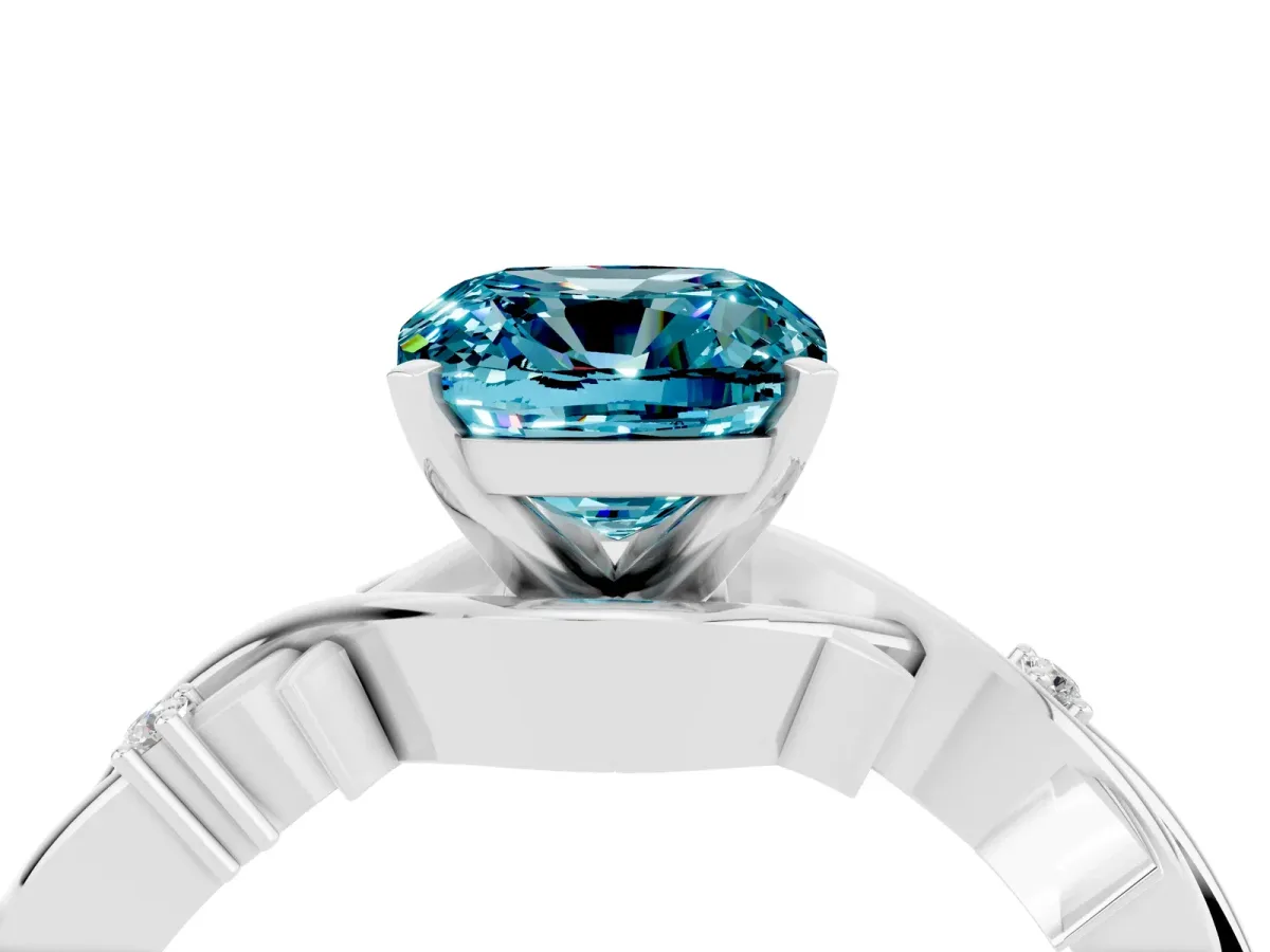 Cushion Cut Blue Topaz Solitaire Ring with Twisted Band and Prong Setting Silver