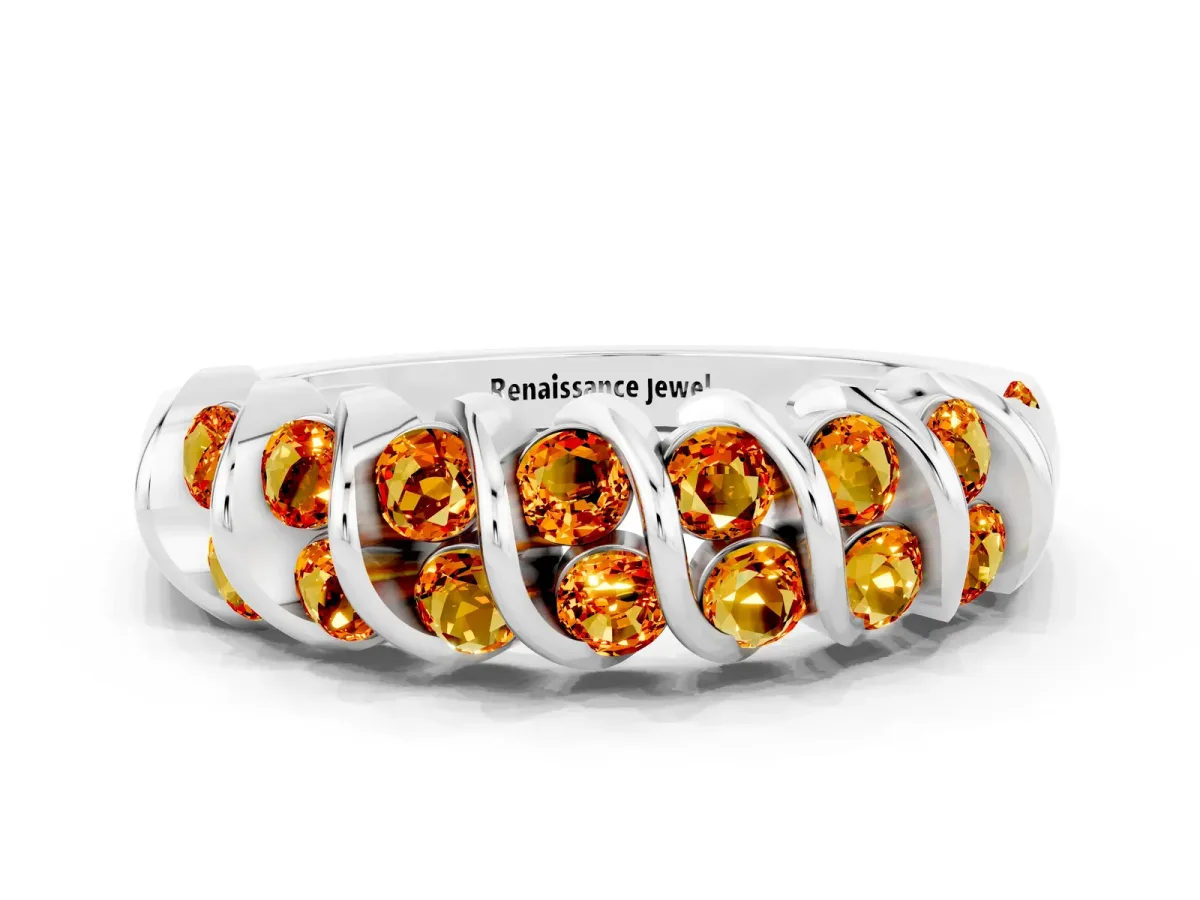 Channel Set Round Citrine Multi-Row Band Silver
