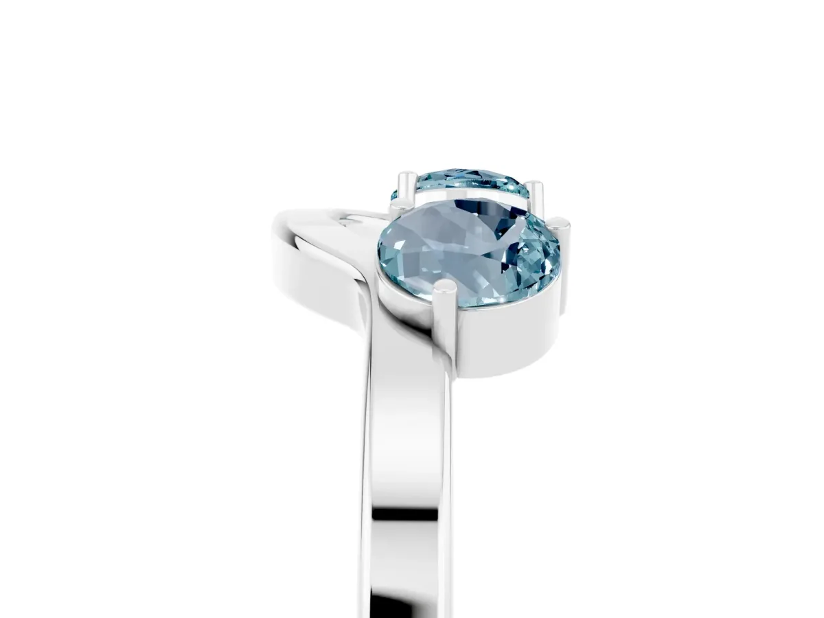 Dual Round Aquamarine Open Band Ring with Prong Setting White gold