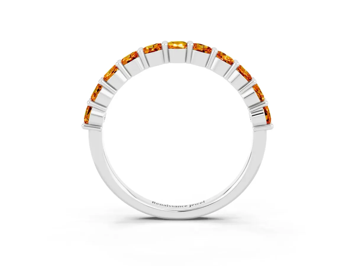 Round Citrine Half Eternity Band with Prong Setting Platinum