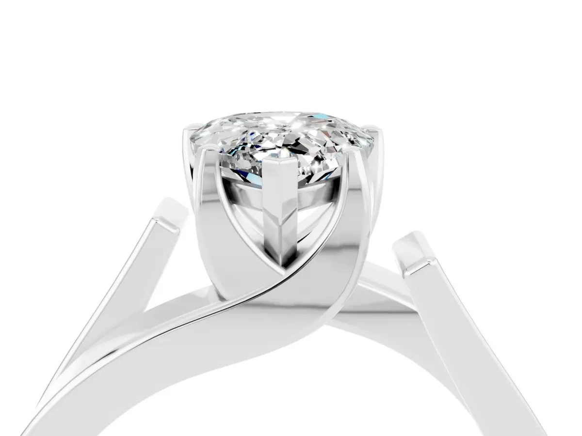 Modern Tension Set Pear Cut Moissanite Solitaire Wide Band Ring Silver