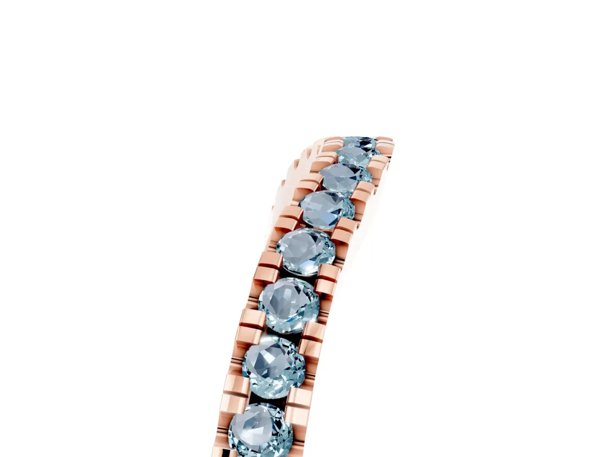 Round Aquamarine Pavé Curved Band with Shared Prong Setting Rose gold