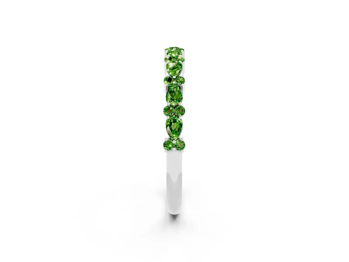Pear and Round Peridot Wedding Band Silver