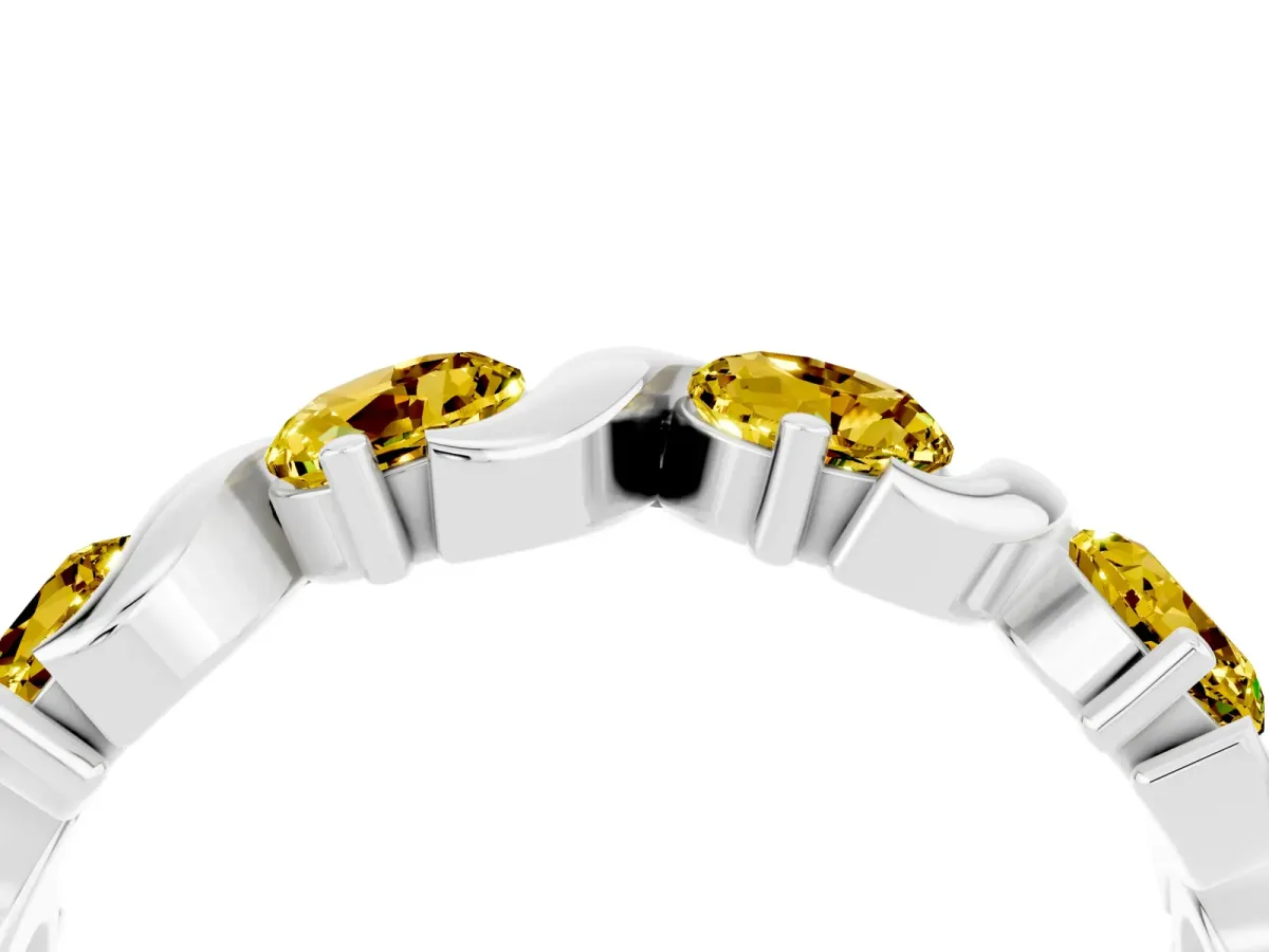 Six-Stone Round Yellow Sapphire Wave Band with Shared Prong Setting Silver