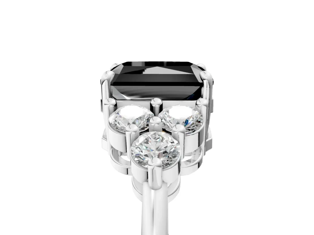 Fancy Black Radiant Cut Brilliant Diamond Cluster Accent Solitaire Ring with Prong Setting Platinum