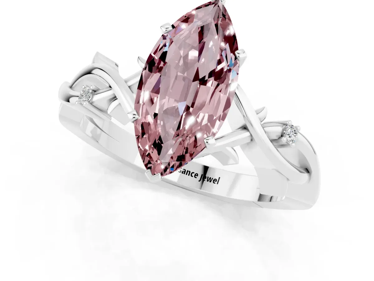 Marquise Cut Morganite Solitaire Ring with Twisted Band and Prong Setting Silver